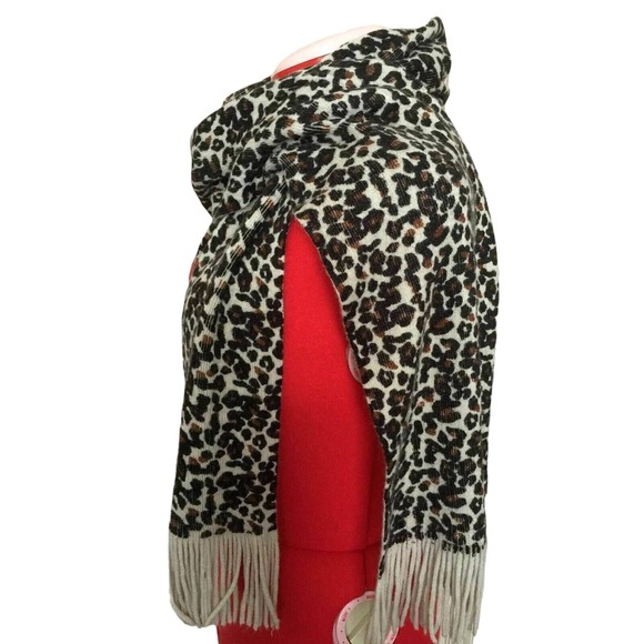 Cejon Leopard Winter Scarf Brown Cream Animal Print Fringed Warm Long Soft 64" - Picture 3 of 4